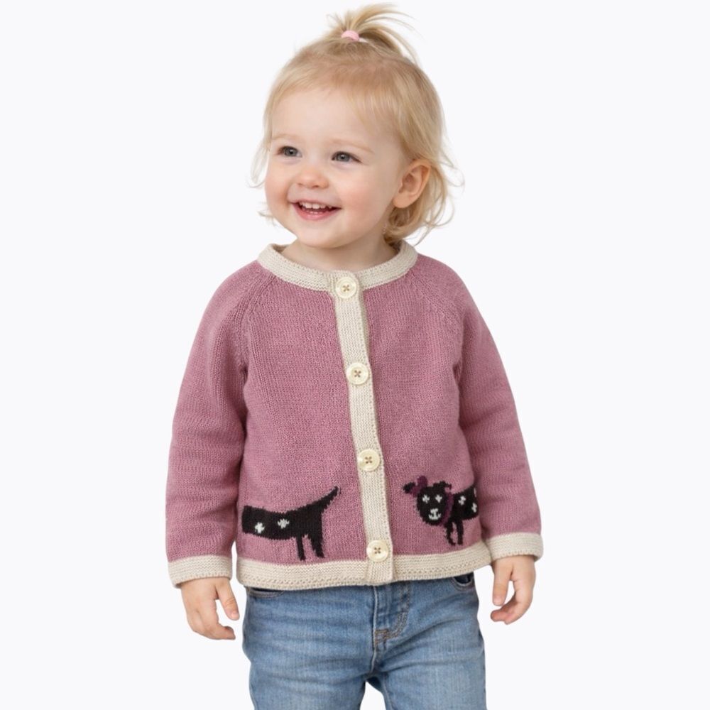 Tucker + Tate Pink Dog Knit Cardigan Sweater 18M Cotton Cashmere Cottagecore